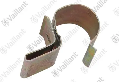 Metallclip von Vaillant, gebogen mit einem offenen Ende, geeignet zur Befestigung oder Halterung, zeigt eine vernickelte Oberfläche.